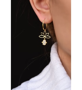 Papatya Silver 925 Ayar Gümüş Gold Kaplama Fatma Ana Eli Lotus Halka Küpe