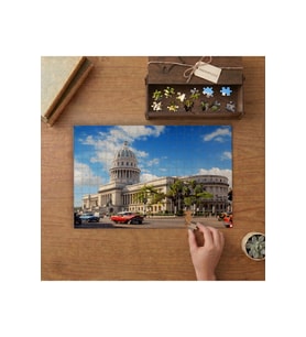 Küba'da Tarihi Bina- Klasik Arabalar Tasarımı 240 parça Ahşap Puzzle Ahşap Kutuda MP00212
