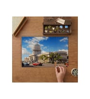 Küba'da Tarihi Bina- Klasik Arabalar Tasarımı 240 parça Ahşap Puzzle Ahşap Kutuda MP00212