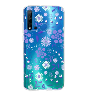 Huawei P20 Lite 2019 Uyumlu Kapak Flowers Tasarımlı Şeffaf Silikon Kılıf