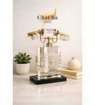 Dikey Kristal Cam Nostaljik Telefon Obje 28X23 cm - Çevirme Tuşlu Lüks Ofis Masası Aksesuarı Biblo