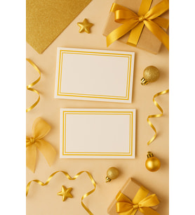 50 Adet Gold Çerçeveli Not Kartı - 8x5cm - Hediye Paketleme Kartı - Kalın Kart