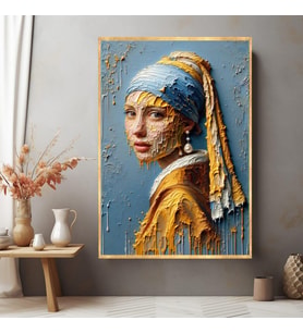 Tablolife İnci Küpeli Kız 3D Yoğun Yağlı Boya Dokulu Tablo Gold Çerçeve
