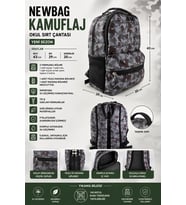 NEWBAG KAMUFLAJ ERKEK OKUL SIRT ÇANTASI (YENİ SEZON) (Siyah-Gri)