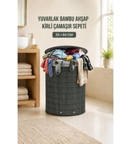 60 Litre Bambu Kirli Çamaşır Sepeti Modern Tasarım Çamaşır Sepeti Oyuncak Kutusu