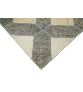 Modern Gri El Dokuma Salon Halısı Geometrik Motifli Patchwork Stil Yün Karışımlı Rahat