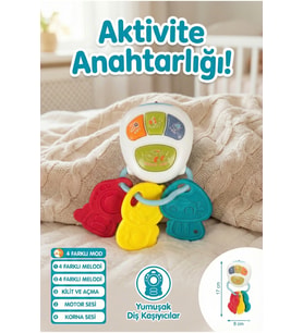 Bebek Araba Anahtarı ve Yumuşak Diş Kaşıyıcı Oyuncak - 4 Farklı Mod, Sesli Aktivite Anahtarlığı