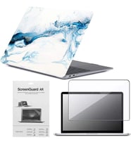 Codegen Apple 13 Macbook Air A2337 M1 Mavi Mermer Kılıf Koruyucu + Ekran Filmi