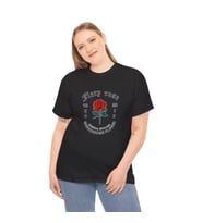 Unisex Bisiklet Yaka Baskılı T-Shirt - Siyah