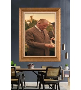 Altın Varaklı Çerçeveli Paspartulu Atatürk Tablo DC1457 (Gold)