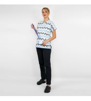 Unisex Zigzag Desenli Hemşire Doktor Hastane Cerrahi Terikoton Üniforma Takımı (Mavi)