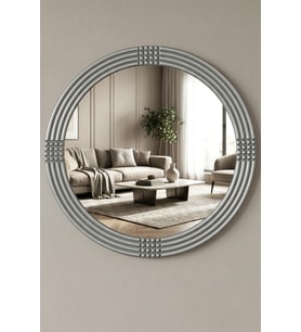 Safir Ahşap Gümüş Dekoratif Ayna Yuvarlak Ayna Işlemeli Duvar Aynası Tekli - 69 Cm