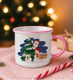BK Gift Kişiye Özel İsimli Yılbaşı Tasarımlı Pembe Emaye Kupa Bardak -1, Arkadaşa Hediye, Yeni Yıl Hediyesi