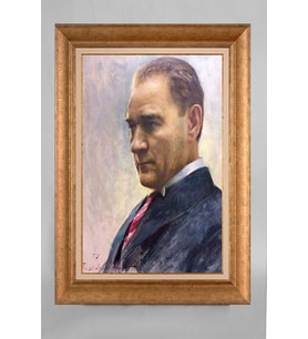 EV İŞYERİ OFİS İÇİN ALTIN ÇERÇEVELİ PASPARTULU ATATÜRK TABLO S197