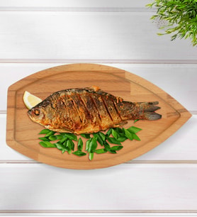 BK Gift Kayık Tasarımlı Doğal Masif Ahşap Yemek Sunum Tabağı