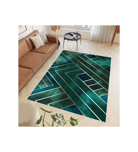 Rovigo Home Dijital Baskı Yıkanabilir Kaymaz Taban Salon Halısı RVG0489 (Yeşil)