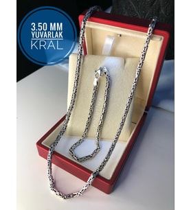 Erkek Gümüş Set - 3.5mm Yuvarlak Kral Model • Işıklı Kutuda Sevgiliye • Eşe • Babaya Bileklik Kolye