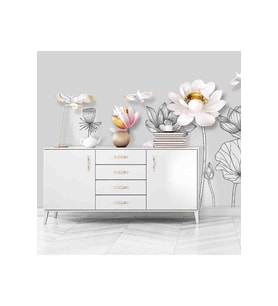 Dreamwall 3D Çiçekler Ve Kuş Desenli Silinebilir Sağlıklı Tekstil Duvar Kağıdı (Çok Renkli)