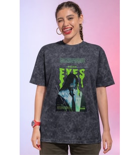 Tasarım Billie Eilish Şarkıcı Baskılı Unisex Oversize Vintage Yıkamalı Tişört