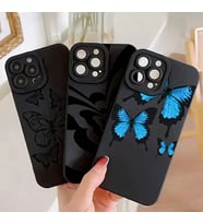 iPhone 13 Pro Max Uyumlu Kelebek Desenli 3 Lü Telefon Kılıfı (Siyah)