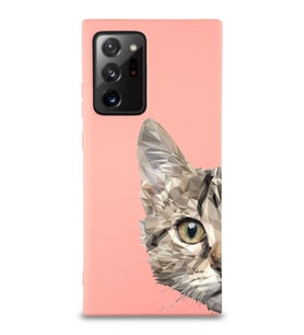 Samsung Galaxy Note 20 Ultra Uyumlu Lansman Kılıf Catface Tasarımlı İçi Kadife Kapak-Pembe (Şeffaf)