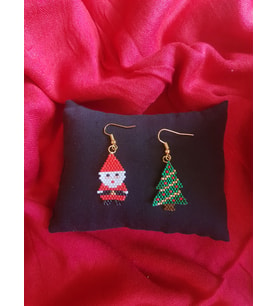 Miyuki Boncuk El Yapımı Noel Baba Ve Çam Ağacı Küpe Yılbaşı Christmas Noel