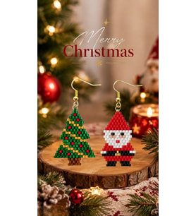 Miyuki Boncuk El Yapımı Noel Baba Ve Çam Ağacı Küpe Yılbaşı Christmas Noel