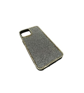 iPhone 13 Pro Uyumlu Kristal Taşlı Siyah Telefon Kılıfı Gümüş