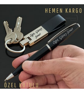 Kişiye Özel Kutulu Metal İmza Kalemi Ve Anahtarlık Hediye Seti