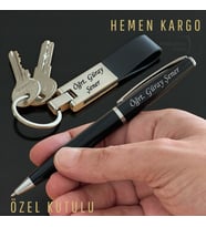Kişiye Özel Kutulu Metal İmza Kalemi Ve Anahtarlık Hediye Seti