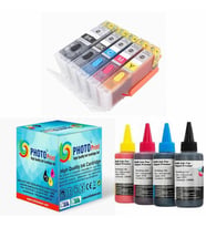 Photo Print® Canon Pixma MG5400 PGI-550XL CLI-551XL Uyumlu Kolay Dolan (Dolabilen Tıpalı Otoreset) Kartuş Seti - 5 Renk (Tam Dolu) + 5 Renk Mürekkep Seti (Çok Renkli)