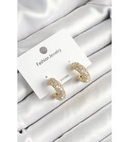 Pirinç Zirkon Taşlı Halka Model Gold Renk Kadın Küpe - TJ-BKP10634