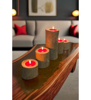 5'li Tealight Mumluk Seti, Doğal Kütük, El Yapımı Ahşap, Rustik Modern Dekor Bohem & İskandinav Tarz