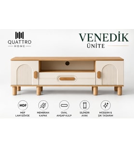 VENEDİK TV ÜNİTESİ-Genişlik 160 cm, yükseklik 66 cm, derinlik 41 cm.% 100 MDF