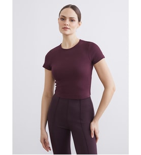 LC WAIKIKI Mürdüm Bisiklet Yaka Fitilli Kadın Crop