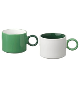 IKEA PIGGÅL beyaz-yeşil 30 cl kupa seti 2 adet