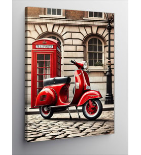 Kanvas Tablo Retro Vespa ve Telefon Kulübesi