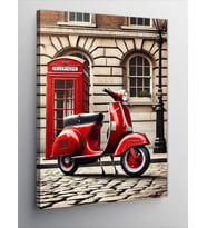 Kanvas Tablo Retro Vespa ve Telefon Kulübesi
