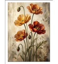 Turuncu Kahverengi Gelincik Zarif Buket Dekoratif Kanvas - Mdf Ahşap Tablo