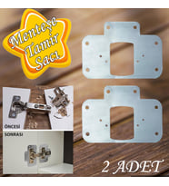 Dolap Kapak Taş Menteşe Tamir Sacı Pratik Onarım Kiti Krom Metal Yuva Tablası 6.5 x 9 cm (2 ADET)