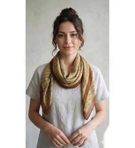 Hardal Geometrik Desenli Polyester Şal 90x90 cm