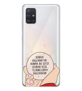 Samsung Galaxy A71 Uyumlu Yeniden Başlamaktan Korkma Tasarımlı Şeffaf Telefon Kılıfı