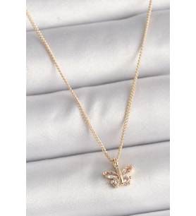 pilelistore Pirinç Gold Renk Zirkon Taşlı Kelebek Model Kadın Kolye - TJ-BKO9824
