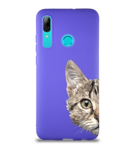 Huawei P Smart 2019 Soft Premier Kapak Catface Tasarımlı Silikon Kılıf - Mor (Şeffaf)