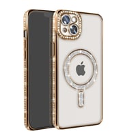 Apple İphone 15 Kılıf Joke Simli Magneticsafe Kılıf - Gold