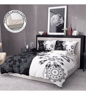 Monohome Premium Luxury Çift Kişilik Nevresim Takımı 3D Pamuk Saten Black & White (Çok Renkli)