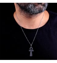 925 Ayar Gümüş İşlemeli Ankh Sembollü Erkek Kolye