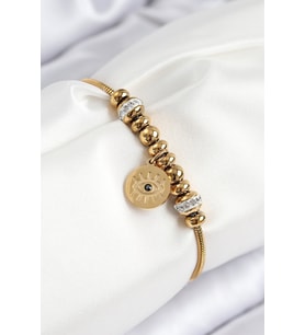 316L Çelik Zirkon Taşlı Göz Charm Model Gold Renk Kadın Bileklik 5886 - SSSSSS1310-6646