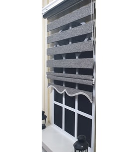 Zebra Stor Perde Siyah Gümüş Etek Dilimli ST 009 (Gri)