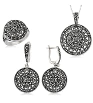 Gümüş Markazit Yuvarlak Bayan Set